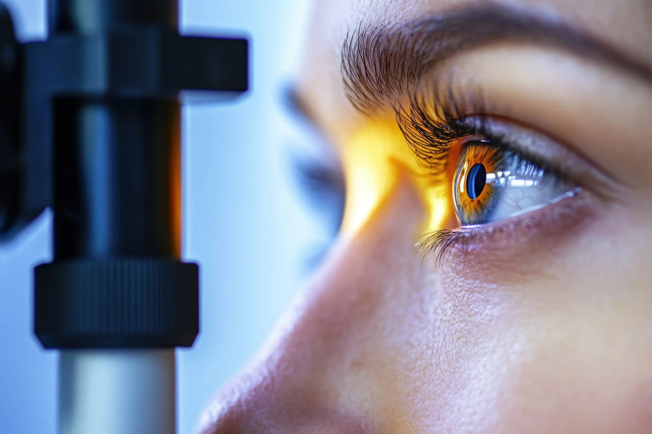 Vista dettagliata di un occhio di donna che si sottopone a test oculistico - Plenio Roma