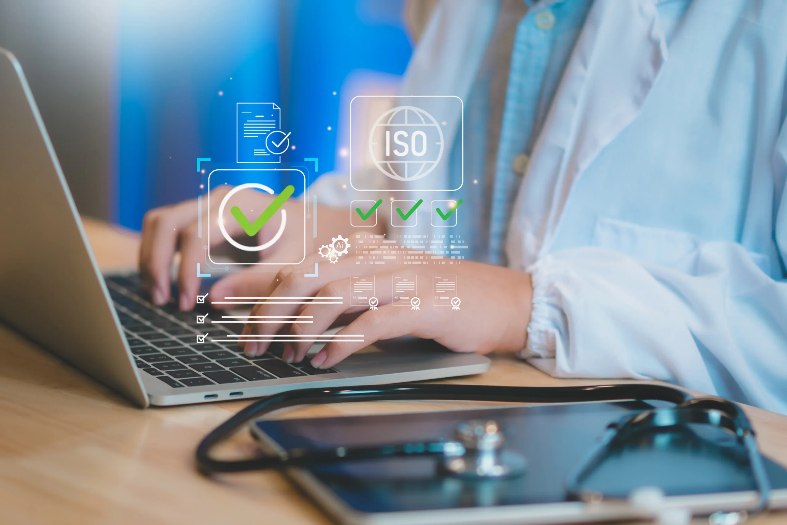 Persona digita su tastiera pc portatile - Certificazioni ISO Plenio Roma